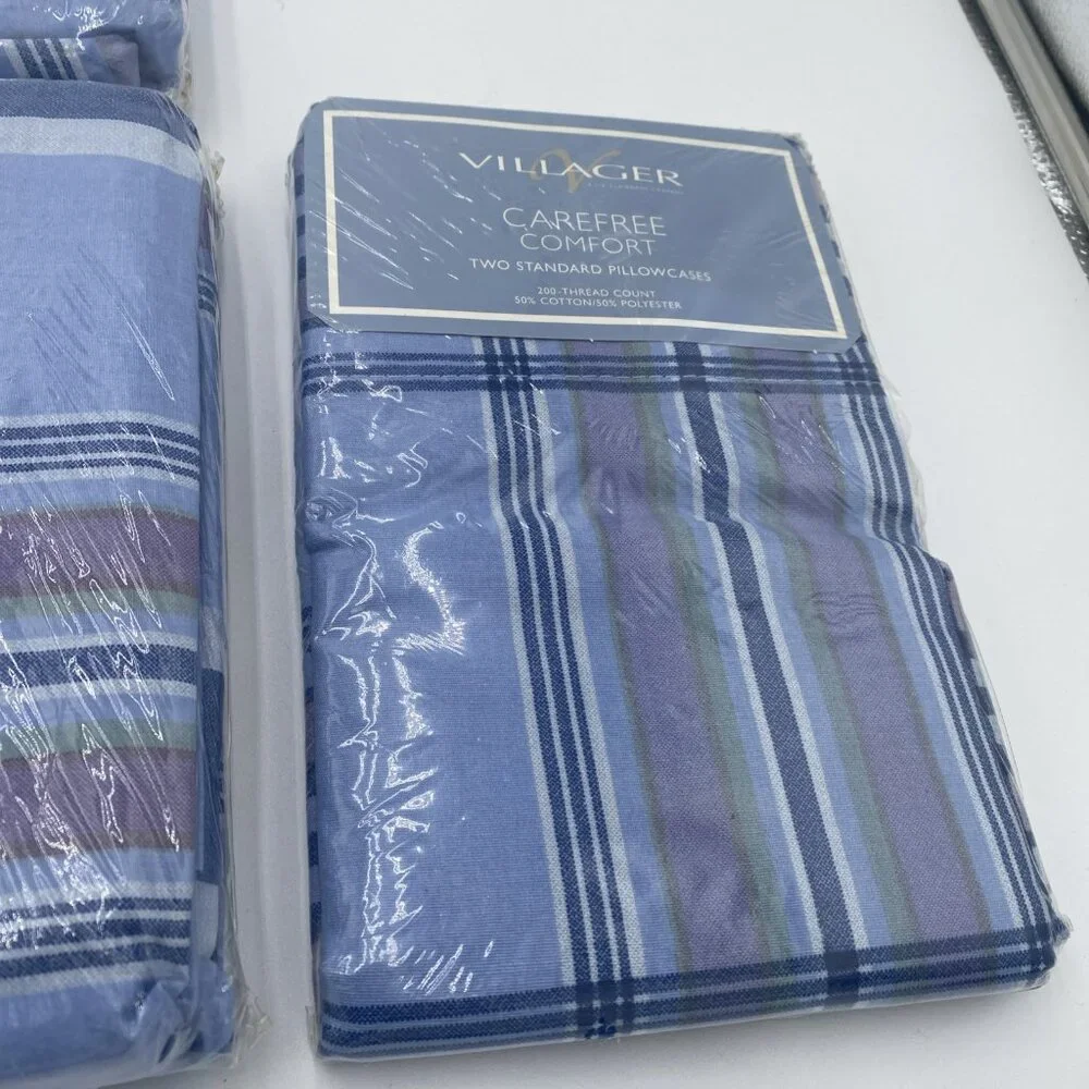 NEW Vintage Liz Claiborne Villager Twin Sheet Set Blue Plaid 3 Pcs NOS Made USA